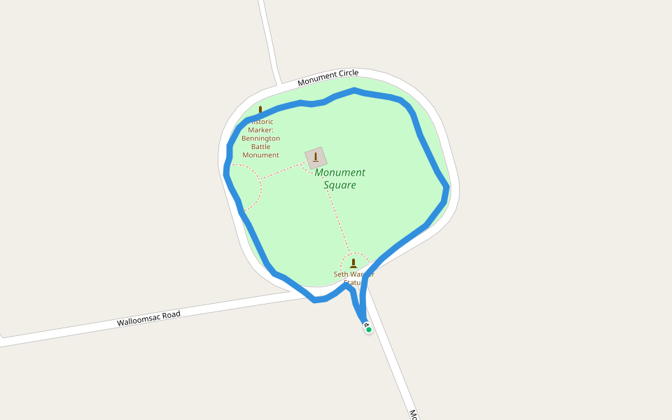 Monument Square walking route map in Bennington