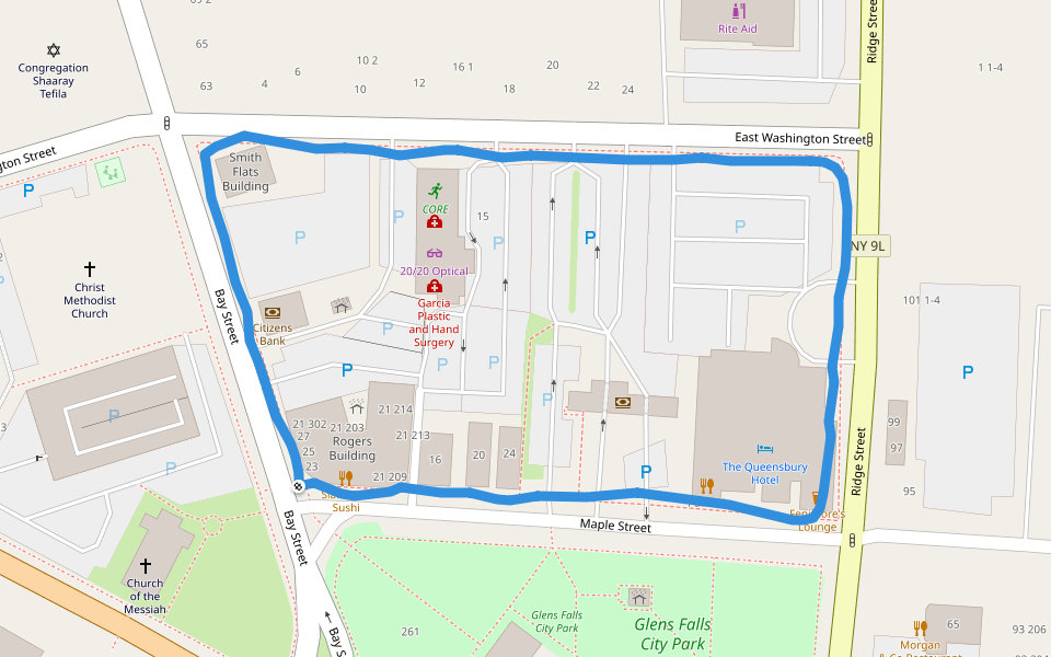 Maple Street walking route map in Glens Falls