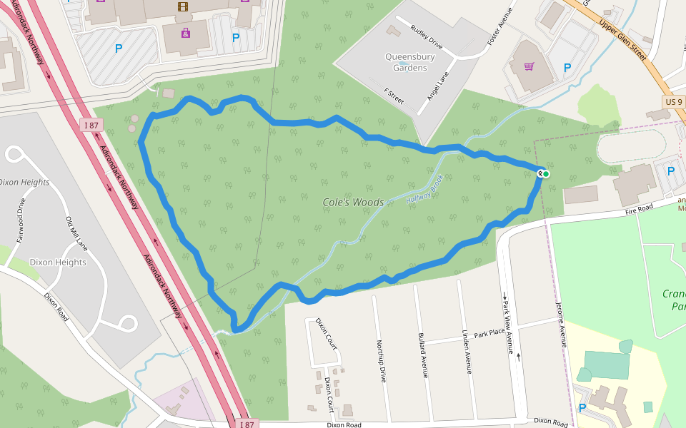 Cole's Woods walking route map in Glens Falls