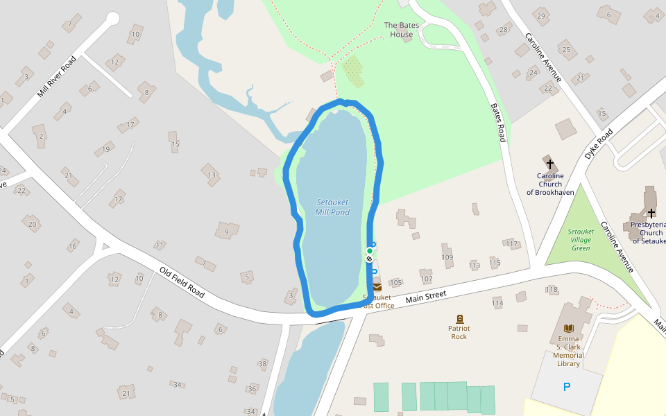 Setauket Mill Pond walking route map in Setauket- East Setauket