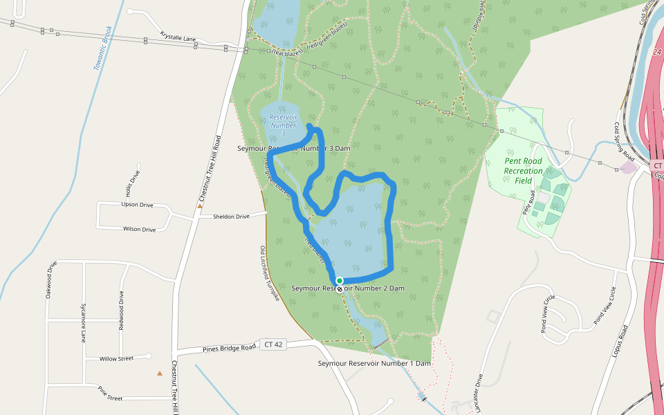 Seymour Reservoir Number 3 Dam walking route map in Oxford