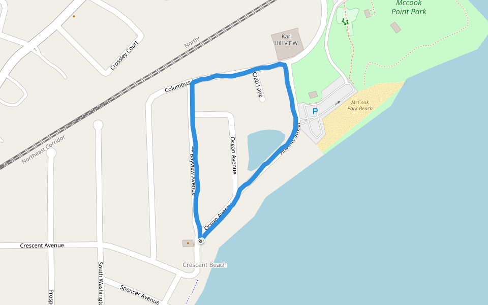 Mccook Point Park walking route map in East Lyme