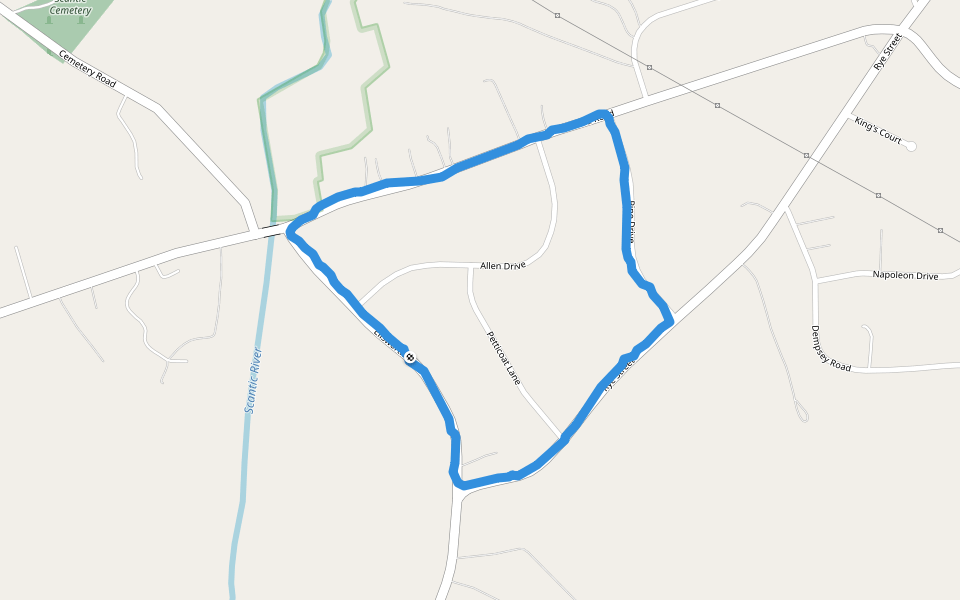 Rye Street walking route map in East Windsor