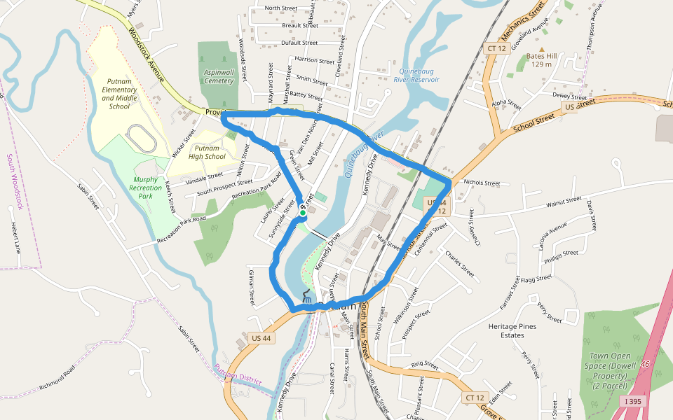 Cargill Falls Reservoir walking route map in Putnam