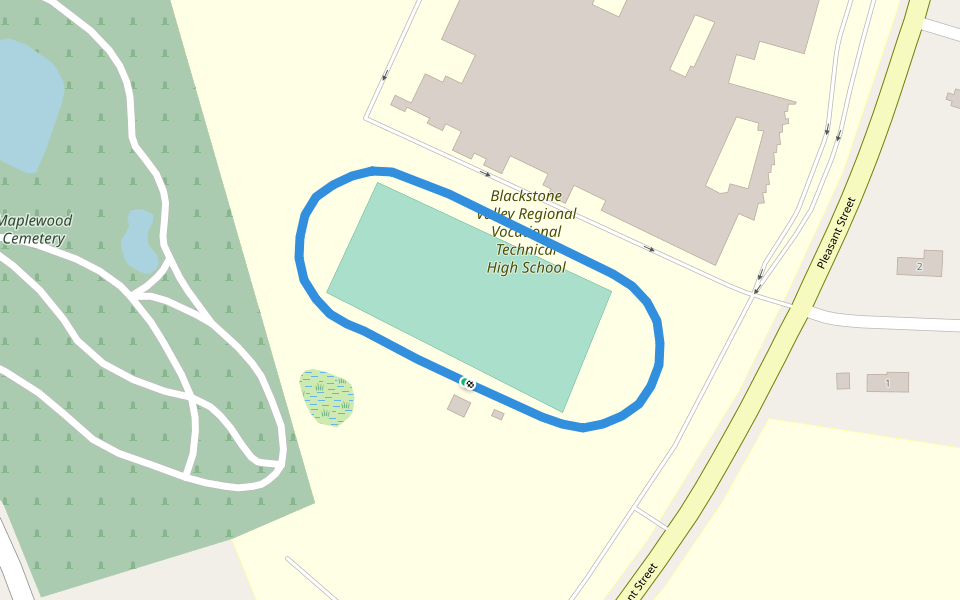 Blackstone Valley Regional Vocational Technical High School walking route map in Upton