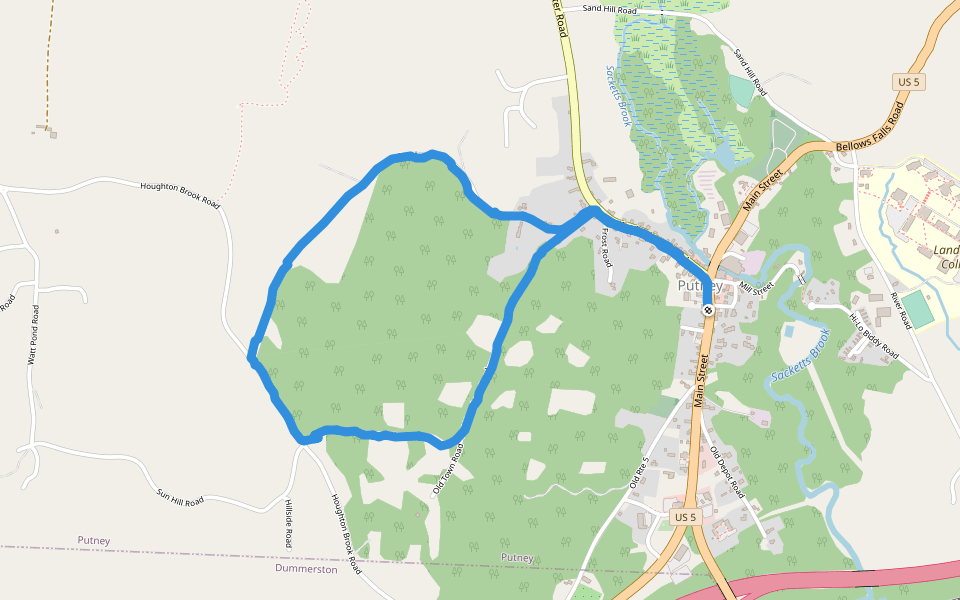 Sacketts Brook walking route map in Putney