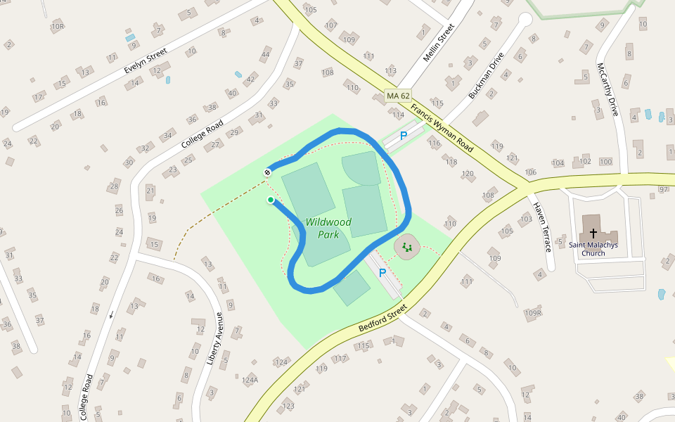 Wildwood Park walking route map in Burlington