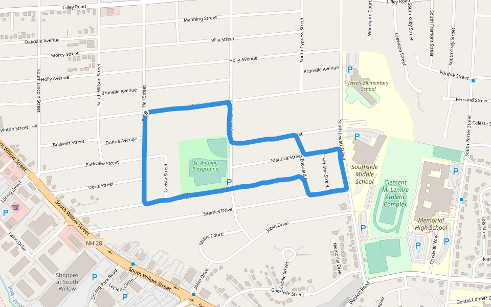 St. Antoine Playground walking route map in Manchester