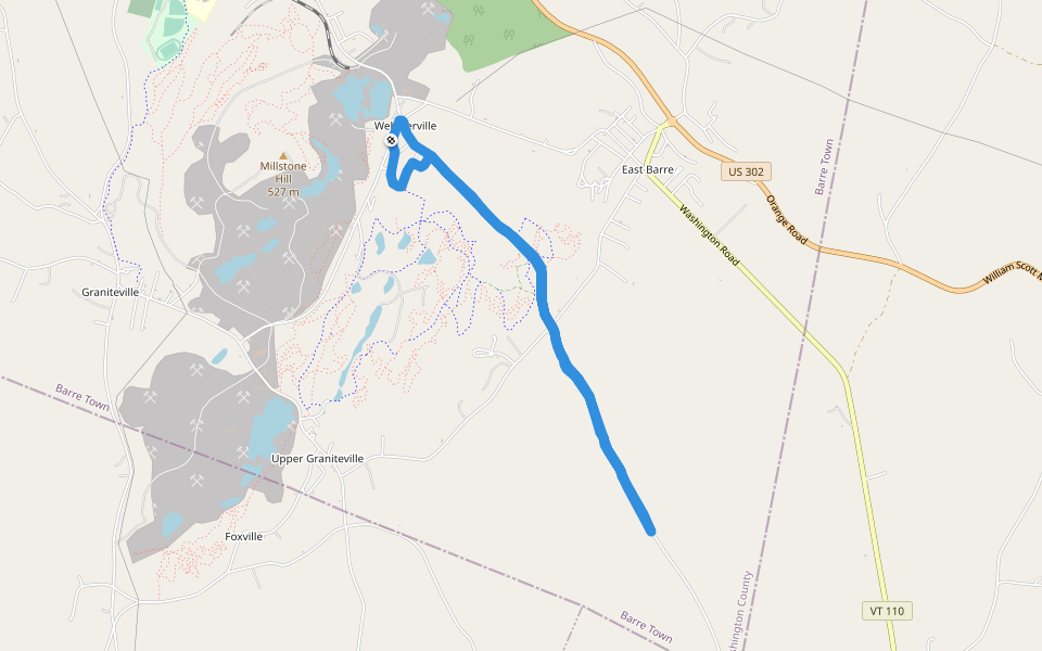 Lodge Road walking route map in Barre Town