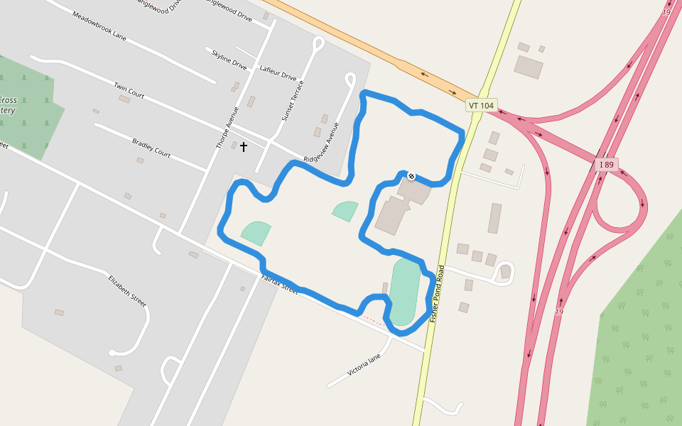 Collins Perley Playground walking route map in Saint Albans City