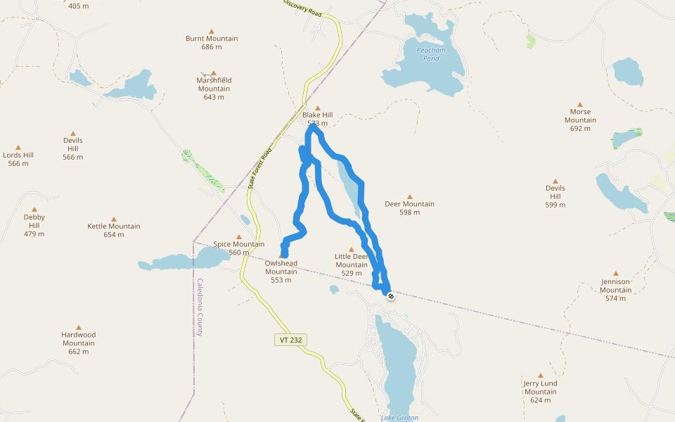 Owlshead Mountain walking route map in Groton