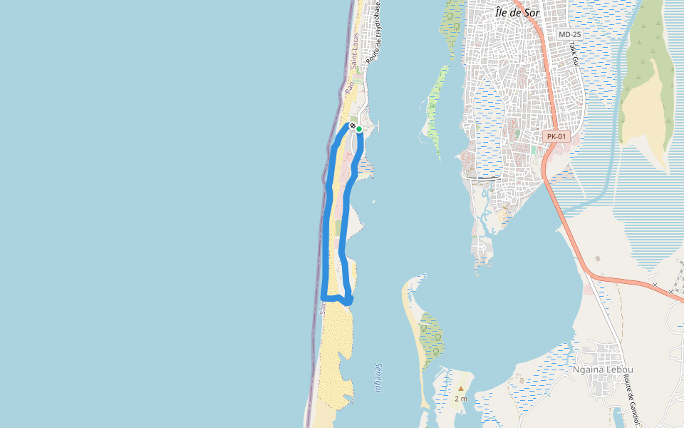 Plage Hydrobase walking route map in Saint Louis