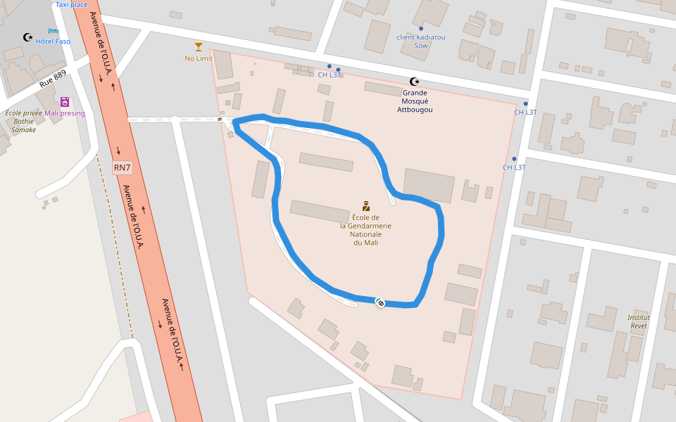 Place d'Armes walking route map in بامكو،