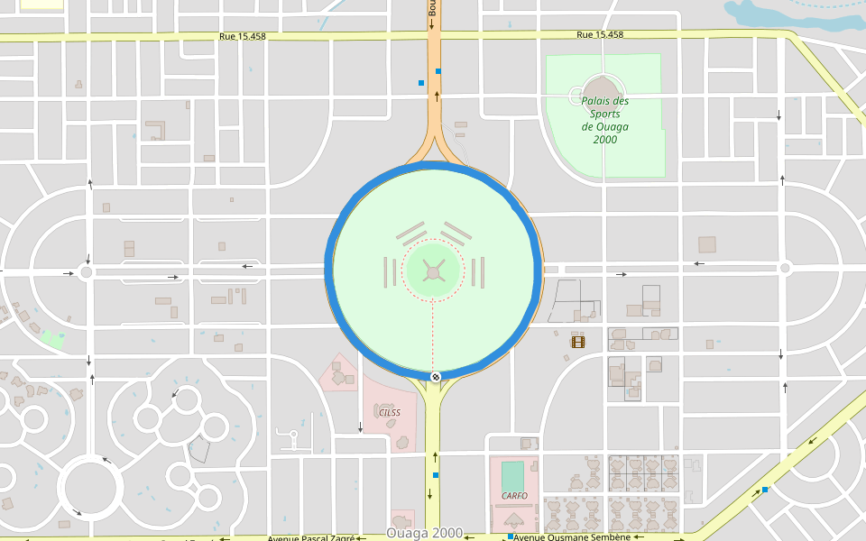 Monument des Martyrs walking route map in Ouagadougou
