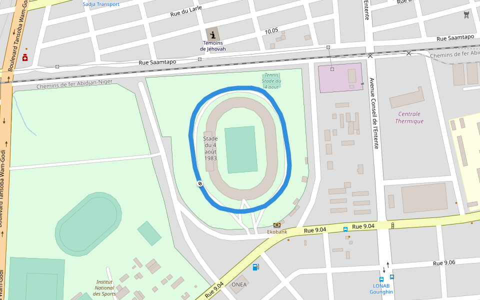 Stade du 4 août 1983 walking route map in Ouagadougou