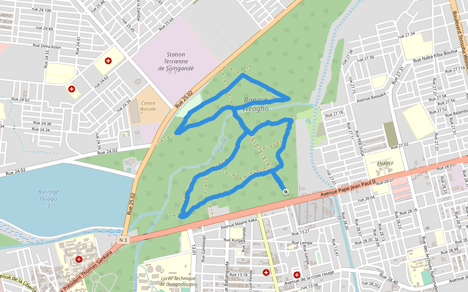 Bangré Wéogho walking route map in Ouagadougou