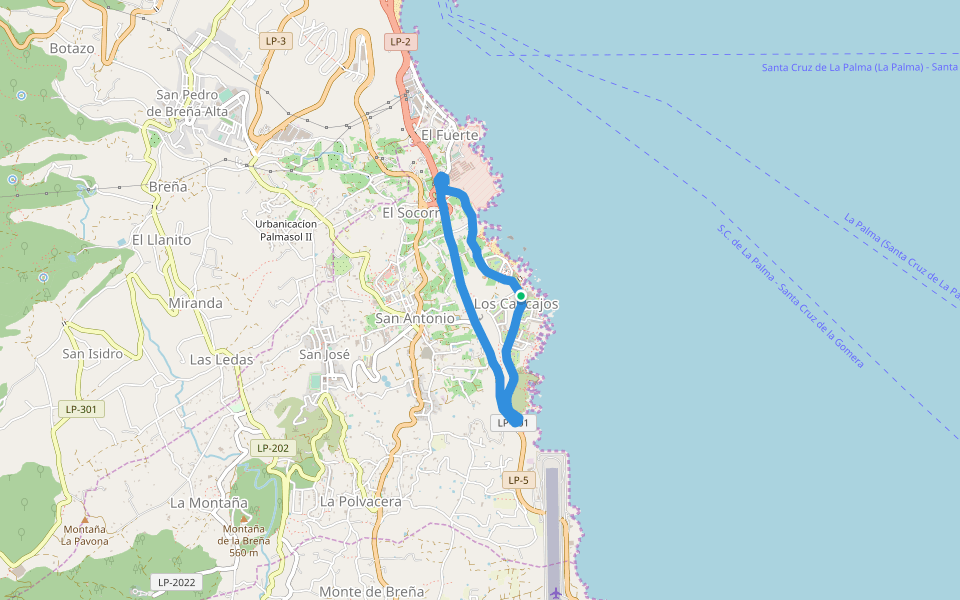  Los Cancajos walking route map in Breña Baja