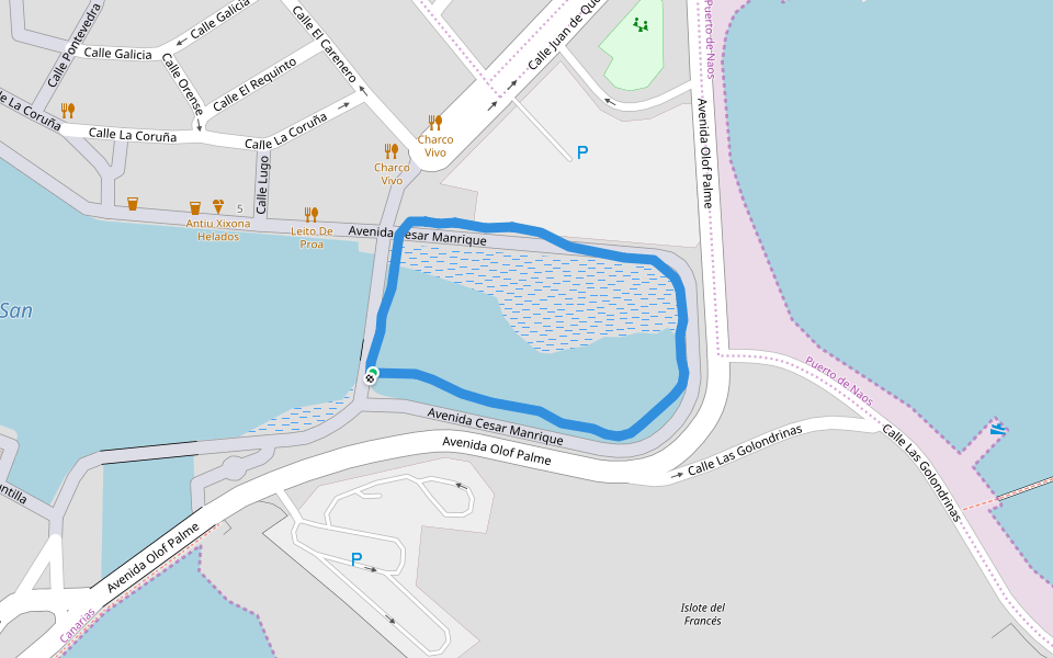 Charco de San Ginés walking route map in Arrecife