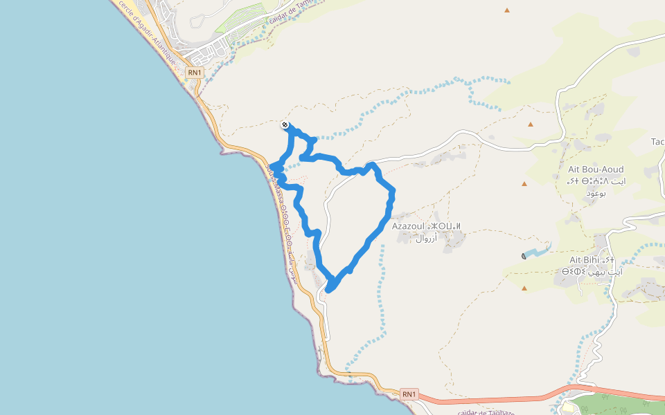 Вид на океан с обрыва walking route map in Imi Ouaddar