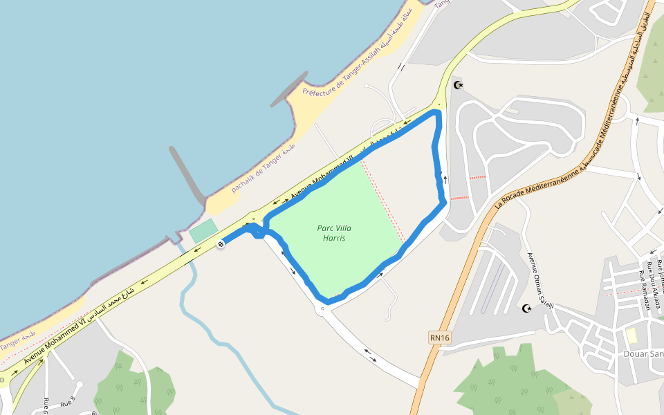 Parc Villa Harris walking route map in Tanger