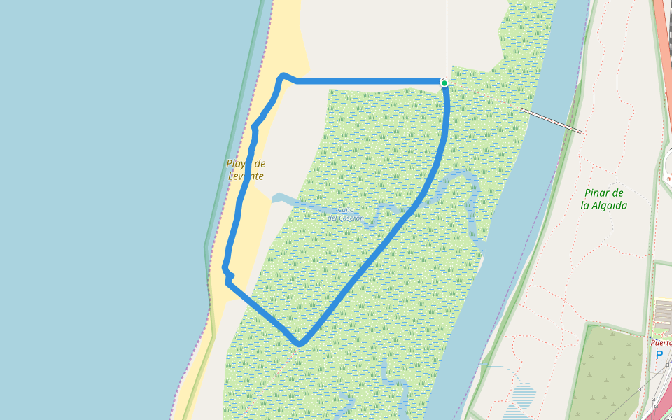 Playa de Levante walking route map in El Puerto de Santa María