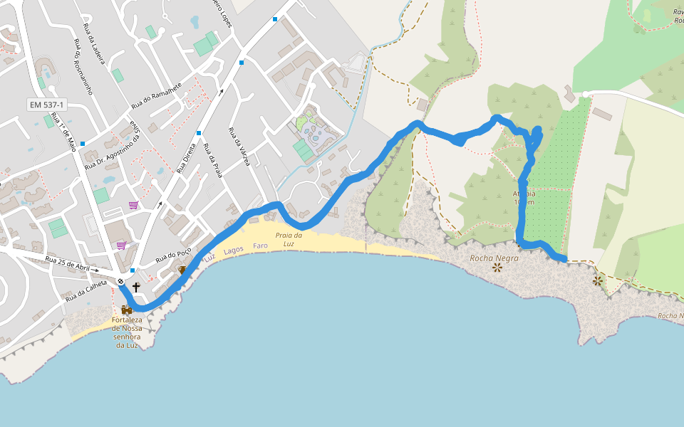 Fortaleza de Nossa senhora da Luz walking route map in Luz