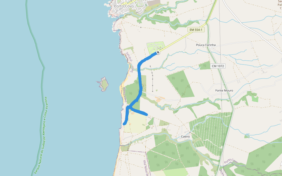 Parque de Campismo Ilha Pessegueiro walking route map in Sines
