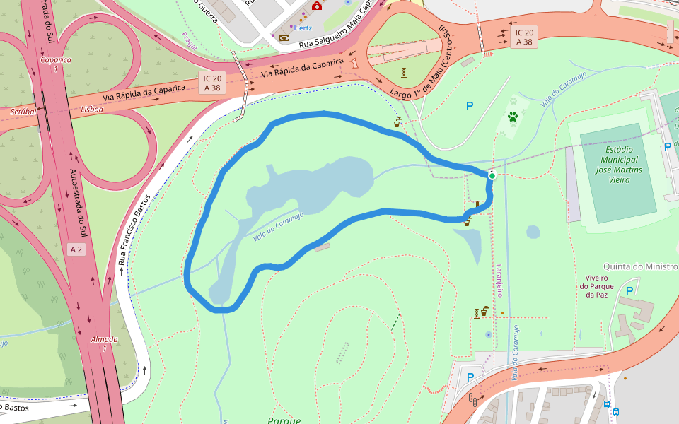 Parque da Paz walking route map in Almada