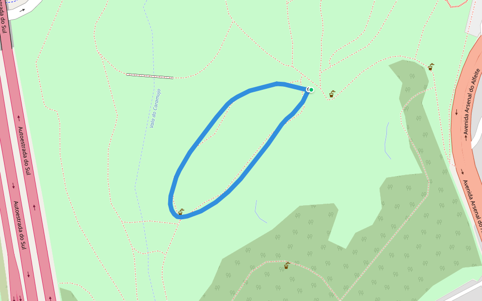 Parque da Paz walking route map in Almada