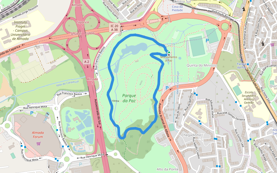 Parque da Paz walking route map in Almada