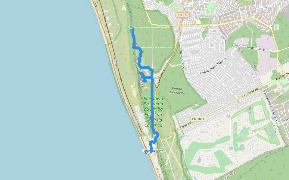 Mata dos Medos walking route map in Costa da Caparica