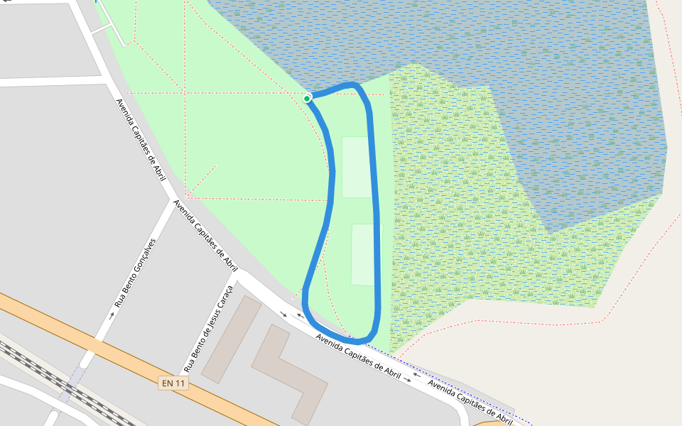 Parque Municipal José Afonso walking route map in Baixa da Banheira