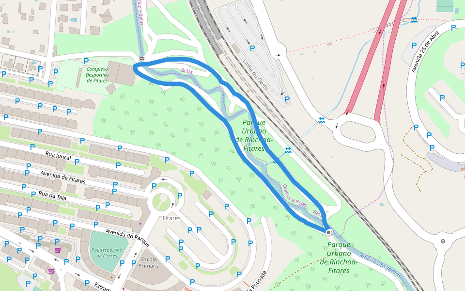 Parque Urbano de Rinchoa-Fitares walking route map in Rio de Mouro