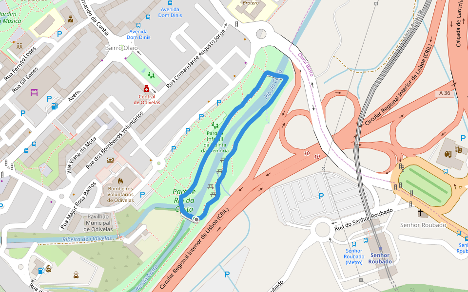 Parque Rio da Costa walking route map in Odivelas