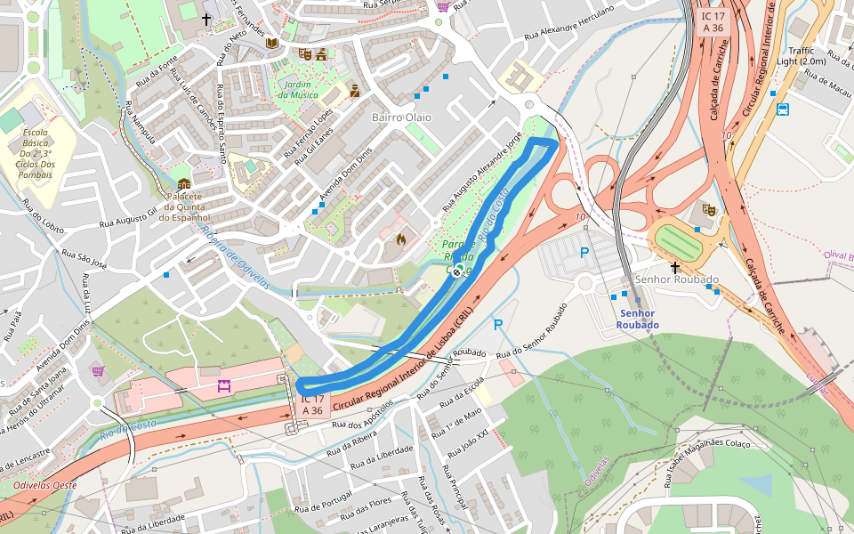 Parque Rio da Costa walking route map in Odivelas