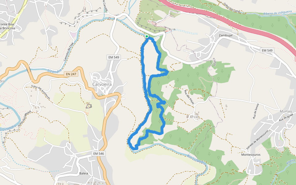 Carvoeira - Rio Lizandro walking route map in Carvoeira