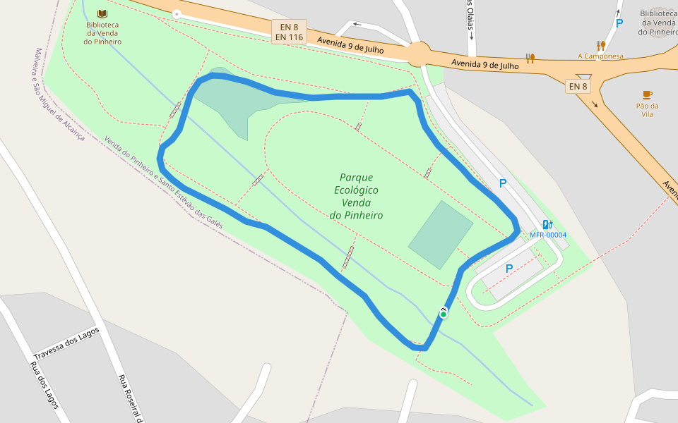 Parque Ecológico Venda do Pinheiro walking route map in Malveira