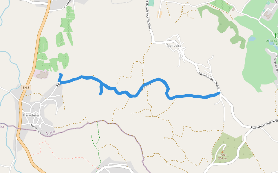 Rua Dionísia walking route map in Azueira e Sobral da Abelheira