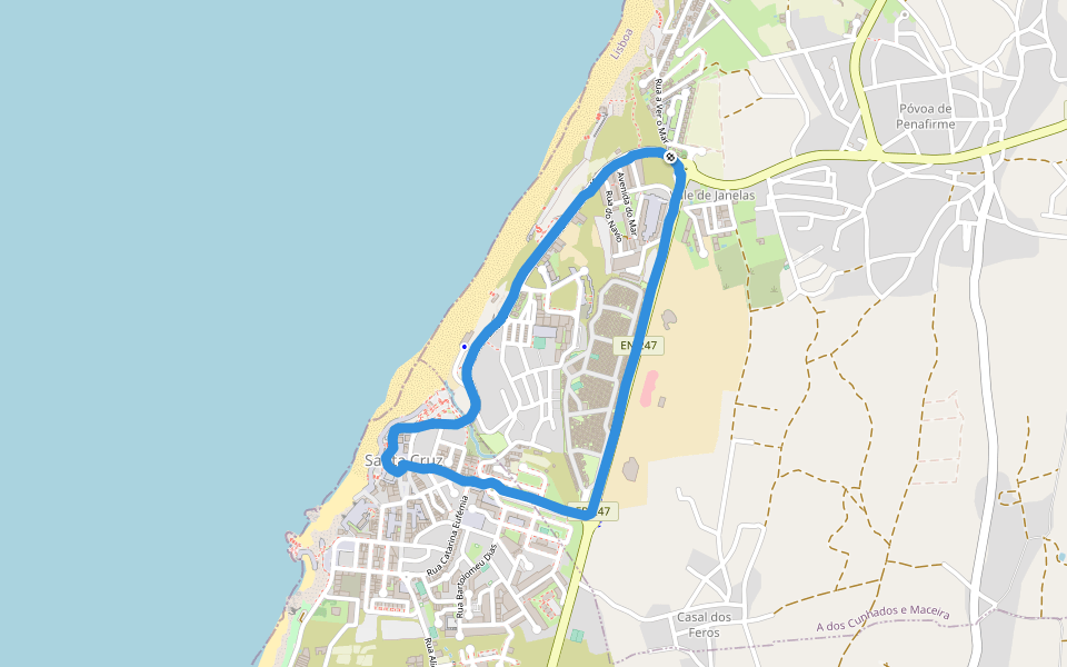 Clube de Campismo e Caravanismo de Torres Vedras walking route map in A dos Cunhados