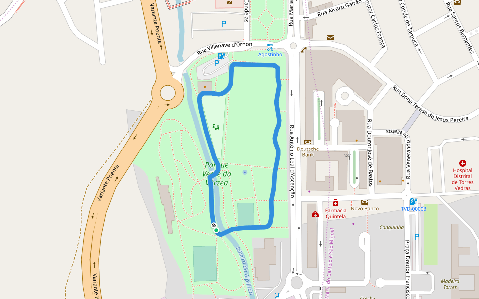 Parque Verde da Várzea walking route map in Torres Vedras