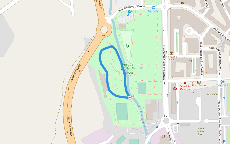 Parque Verde da Várzea walking route map in Torres Vedras