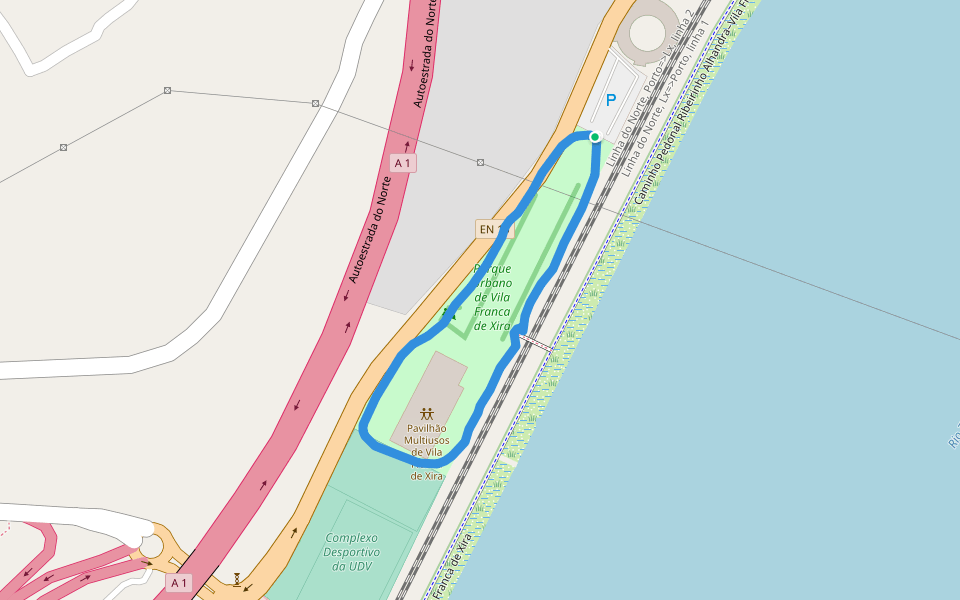 Parque Urbano de Vila Franca de Xira walking route map in Vila Franca de Xira
