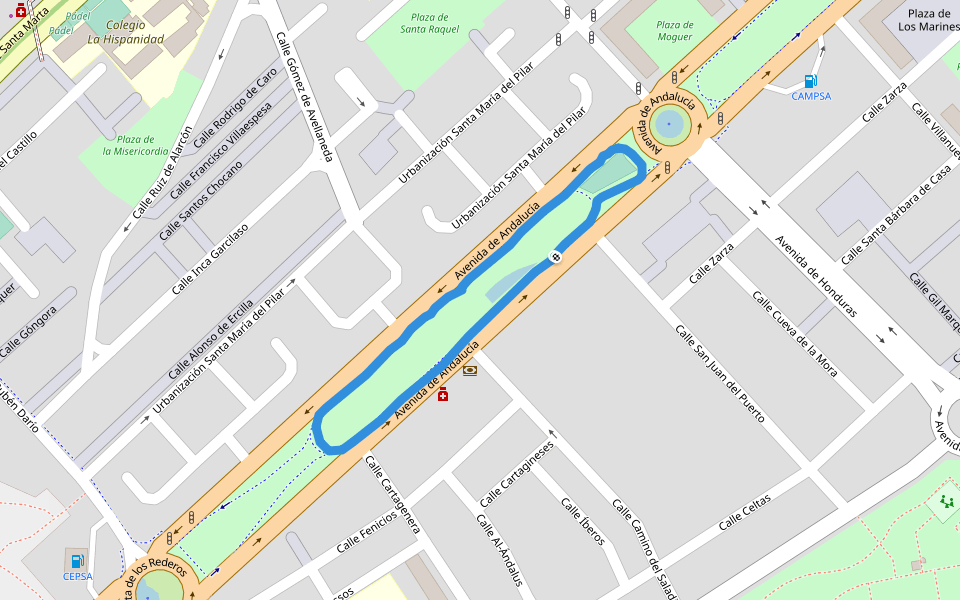 Plaza de Santa Raquel walking route map in Huelva