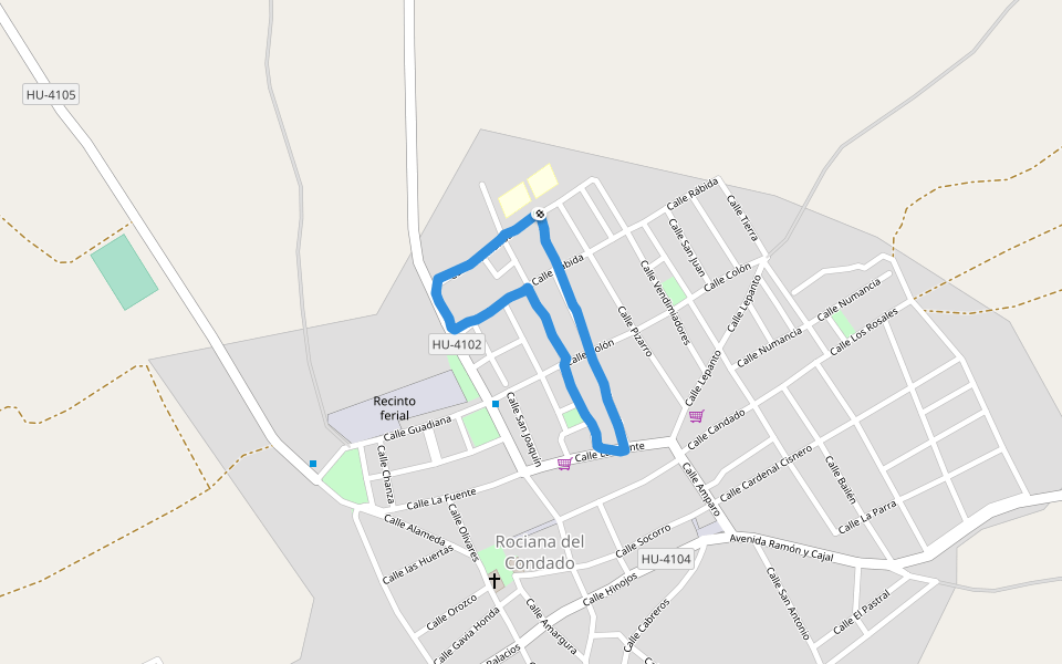 El Parque walking route map in Rociana del Condado