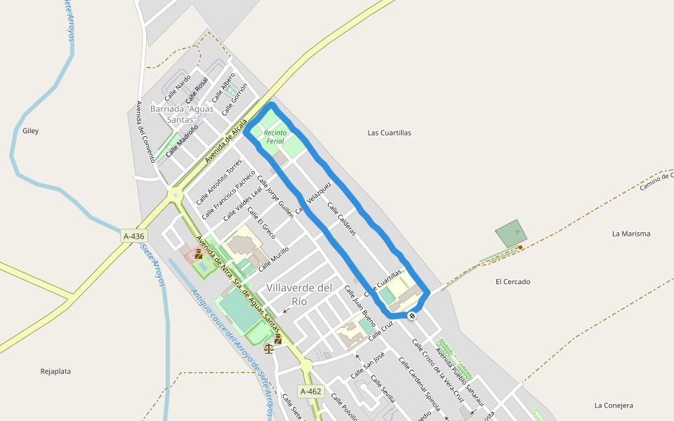 Recinto Ferial walking route map in Villaverde del Río