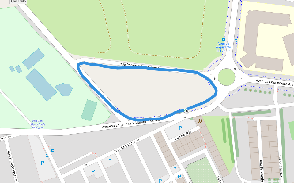 Piscinas Municipais walking route map in Évora