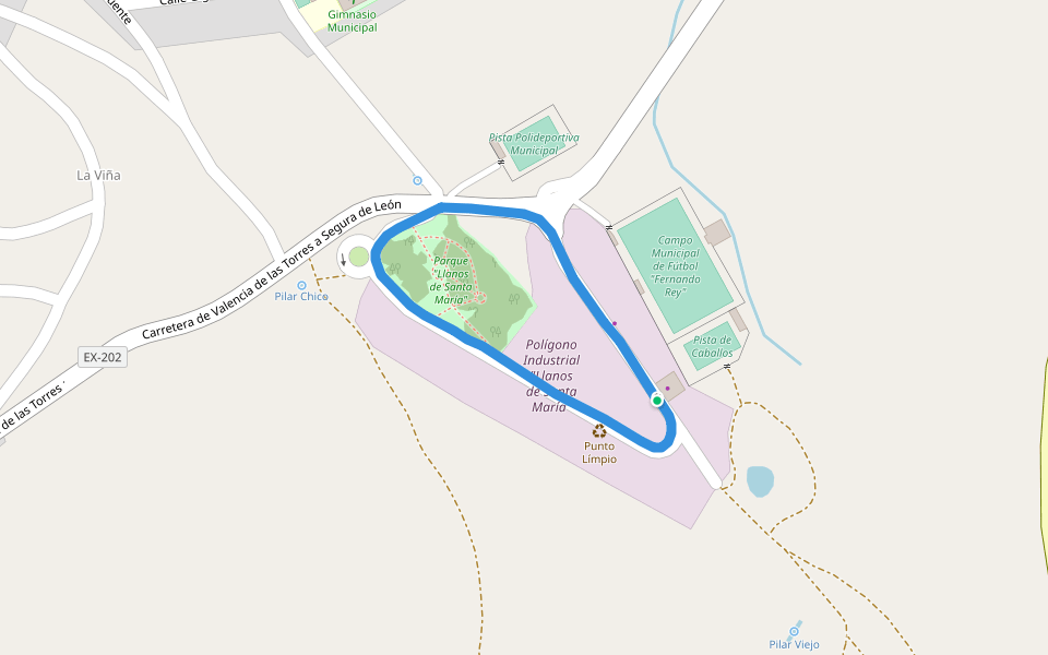 Parque "Llanos de Santa María" walking route map in Segura de León