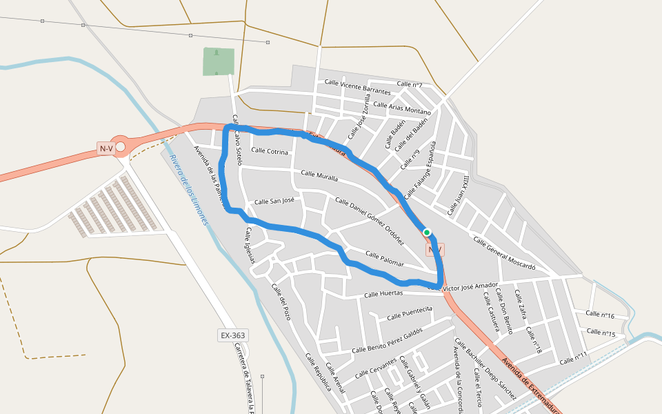 Rivera de los Limones walking route map in Talavera la Real