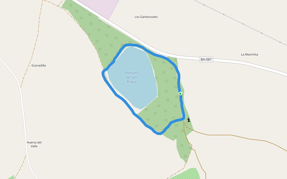 Pantano de San Roque walking route map in Guareña