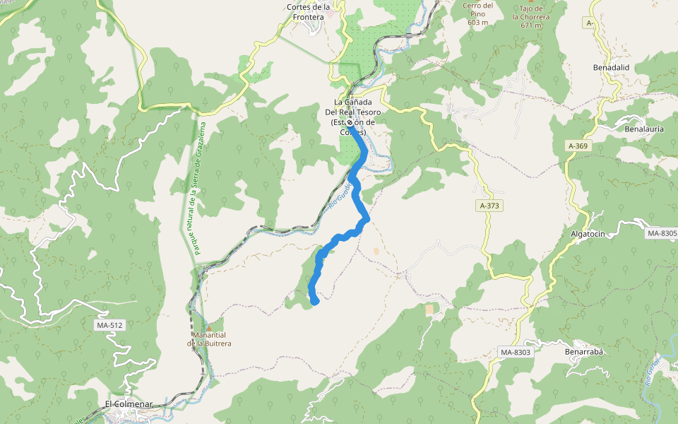 Camino de los Puertos walking route map in Cortes de la Frontera